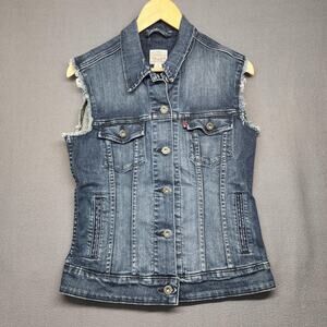 Levi's Denim Vest Womens Medium Blue Jean Trucker Cutoff Sleeveless Raw Hem